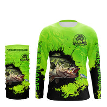 Load image into Gallery viewer, Personalized Bass fishing Performance long sleeve Fishing Shirt, Bass fishing jerseys | Green NQS5871
