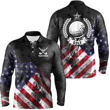 Load image into Gallery viewer, Smoke American Flag Black Camo Men golf polo shirts custom patriotic golf shirts for men golf gifts NQS8421