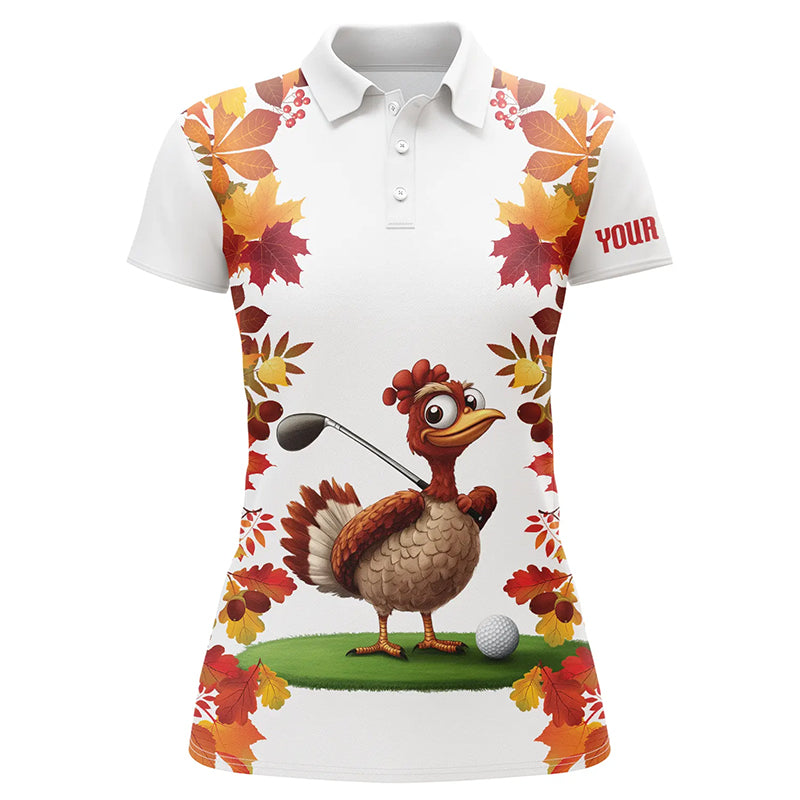 Funny Turkey Women golf polo shirts custom Thanksgiving women's golf outfits, unique golf gifts NQS8626