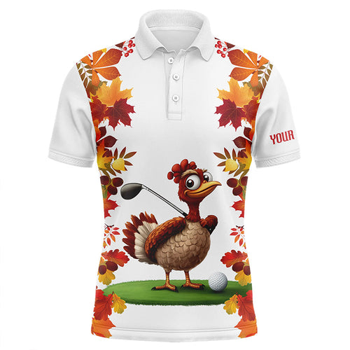 Funny Turkey Mens golf polo shirts custom Thanksgiving men's golf outfits, unique golf gifts NQS8626