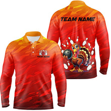 Load image into Gallery viewer, Custom Funny Turkey Bowling Shirts For Men, Orange Camo Thanksgiving Bowling Shirt Team Uniform NQS8631