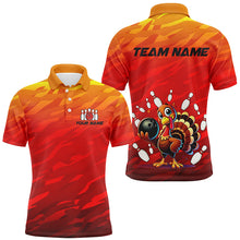 Load image into Gallery viewer, Custom Funny Turkey Bowling Shirts For Men, Orange Camo Thanksgiving Bowling Shirt Team Uniform NQS8631