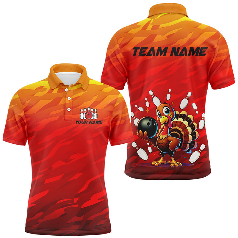 Custom Funny Turkey Bowling Shirts For Men, Orange Camo Thanksgiving Bowling Shirt Team Uniform NQS8631