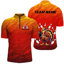 Load image into Gallery viewer, Custom Funny Turkey Bowling Shirts For Men, Orange Camo Thanksgiving Bowling Shirt Team Uniform NQS8631