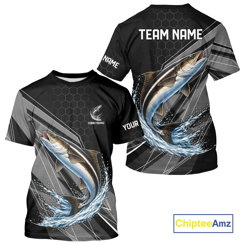Personalized Black camo Cobia Fishing Jerseys, Cobia Tournament fishing team shirts NQS11380