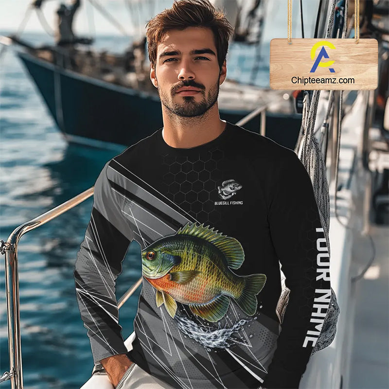 Personalized Black camo Bluegill Fishing Jerseys, Bluegill Tournament fishing team shirts NQS11381