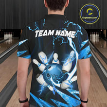 Load image into Gallery viewer, Blue Thunder Lightning bowling ball and pins jerseys Custom Team Bowling Polo, 1/4 Zip Shirts For Men NQS9831
