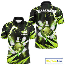 Load image into Gallery viewer, Green Thunder Lightning bowling ball and pins jerseys Custom Team Bowling Polo, 1/4 Zip Shirts For Men NQS9832