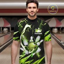 Load image into Gallery viewer, Green Thunder Lightning bowling ball and pins jerseys Custom Team Bowling Polo, 1/4 Zip Shirts For Men NQS9832