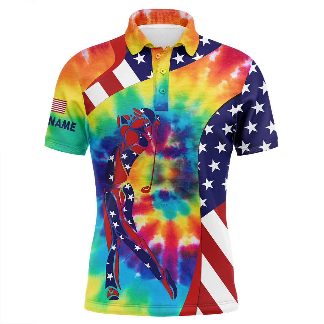 Personalized American flag patriot golf tie dye mens golf polo shirts custom golf gifts for men NQS5640