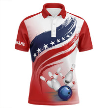 Load image into Gallery viewer, American flag Bowling ball and pins Bowling polo Shirt for men, Custom Bowling Team Jerseys NQS6077