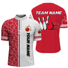 Load image into Gallery viewer, Men Bowling Polo, 1/4 Zip Shirt Custom white &amp; red camo vintage bowling shirts, mens bowling jersey NQS8177