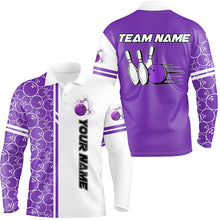 Load image into Gallery viewer, Men Bowling Polo, 1/4 Zip Shirt Custom white &amp; purple camo vintage bowling shirts, mens bowling jersey NQS8178