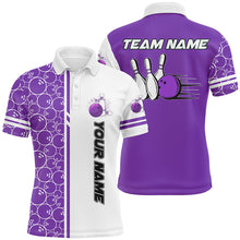 Load image into Gallery viewer, Men Bowling Polo, 1/4 Zip Shirt Custom white &amp; purple camo vintage bowling shirts, mens bowling jersey NQS8178