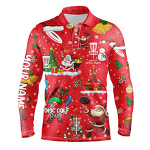 Load image into Gallery viewer, Funny Red Christmas Santa Disc golf Polo shirts for men custom name team Xmas Disc golf jerseys NQS8876