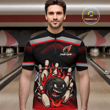 Load image into Gallery viewer, Black and Red Flame Funny Bowling Ball and Pins Bowling shirts for men custom team bowling outfits NQS10985