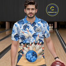 Load image into Gallery viewer, Blue tropical flower Bowling Polo, Quarter Zip Shirts For Men Custom bowling team jersey NQS10988