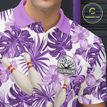 Load image into Gallery viewer, Purple tropical flower Bowling Polo, Quarter Zip Shirts For Men Custom bowling team jersey NQS10989