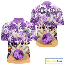 Load image into Gallery viewer, Purple tropical flower Bowling Polo, Quarter Zip Shirts For Men Custom bowling team jersey NQS10989