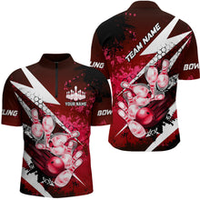 Load image into Gallery viewer, Red grunge lightning Bowling Polo, Quarter Zip shirt For Men Custom Team Bowling Jersey NQS8660