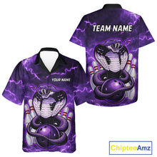 Load image into Gallery viewer, Purple Lightning thunder snake Hawaiian bowling shirts Custom button up bowling shirts NQS11402