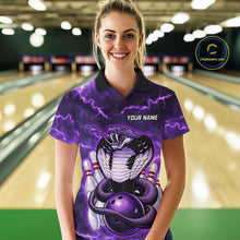 Load image into Gallery viewer, Purple Lightning thunder snake women's bowling shirts Custom bowling league shirts, gifts for bowlers NQS11402