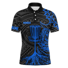 Load image into Gallery viewer, Blue tribal Mens disc golf polo shirt custom black disc golf basket jerseys team mens disc golf shirt NQS7584