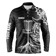 Load image into Gallery viewer, White tribal Mens disc golf polo shirt custom black disc golf basket jerseys team mens disc golf shirt NQS7585