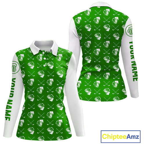 Green and white golf pattern Women Golf polo shirts custom name golf beer outfit ladies golf clothes NQS9861