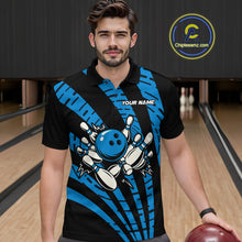 Load image into Gallery viewer, Custom Black and Blue camo Bowling Polo, Quarter Zip Shirt For Mens Custom Team bowling jerseys NQS10608