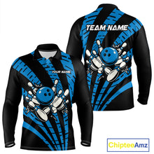 Load image into Gallery viewer, Custom Black and Blue camo Bowling Polo, Quarter Zip Shirt For Mens Custom Team bowling jerseys NQS10608