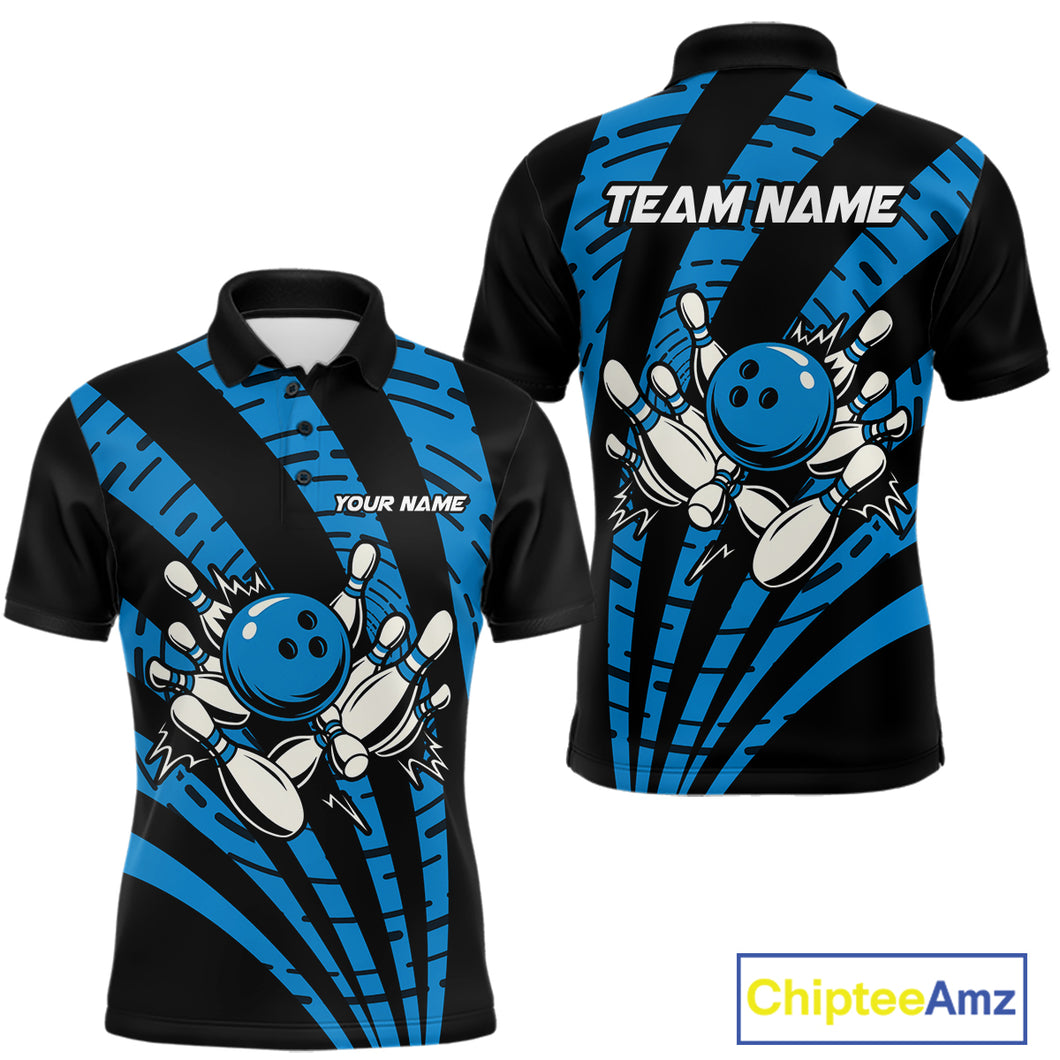 Custom Black and Blue camo Bowling Polo, Quarter Zip Shirt For Mens Custom Team bowling jerseys NQS10608