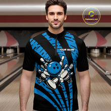 Load image into Gallery viewer, Custom Black and Blue camo Bowling Polo, Quarter Zip Shirt For Mens Custom Team bowling jerseys NQS10608