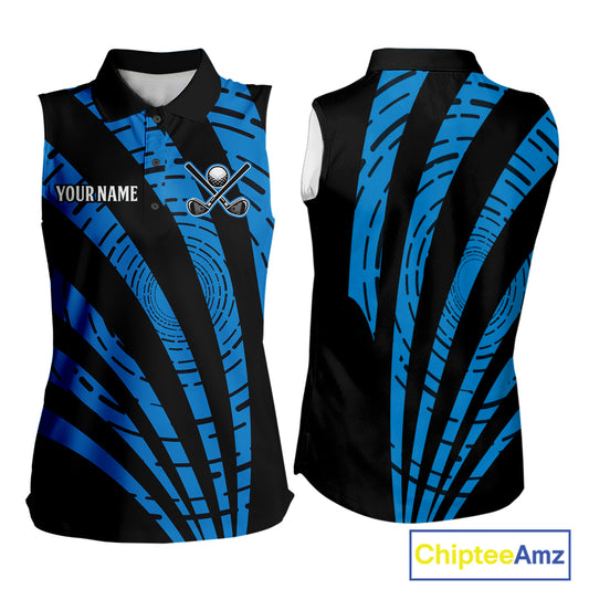 Custom Black and Blue camo Women Sleeveless polo shirt Custom ladies golf tops personalized golf gift NQS10609