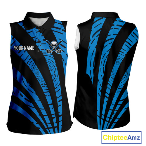 Custom Black and Blue camo Women Sleeveless polo shirt Custom ladies golf tops personalized golf gift NQS10609