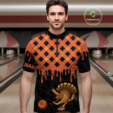 Load image into Gallery viewer, Funny Bowling Turkey Thanksgiving Mens Bowling Shirt Orange Pumpkin Custom Team Bowling Jersey NQS10840