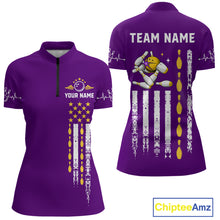 Load image into Gallery viewer, Yellow and Purple Retro American Flag Bowling Shirts For Women Custom Patriotic Bowling Team Jerseys NQS11213