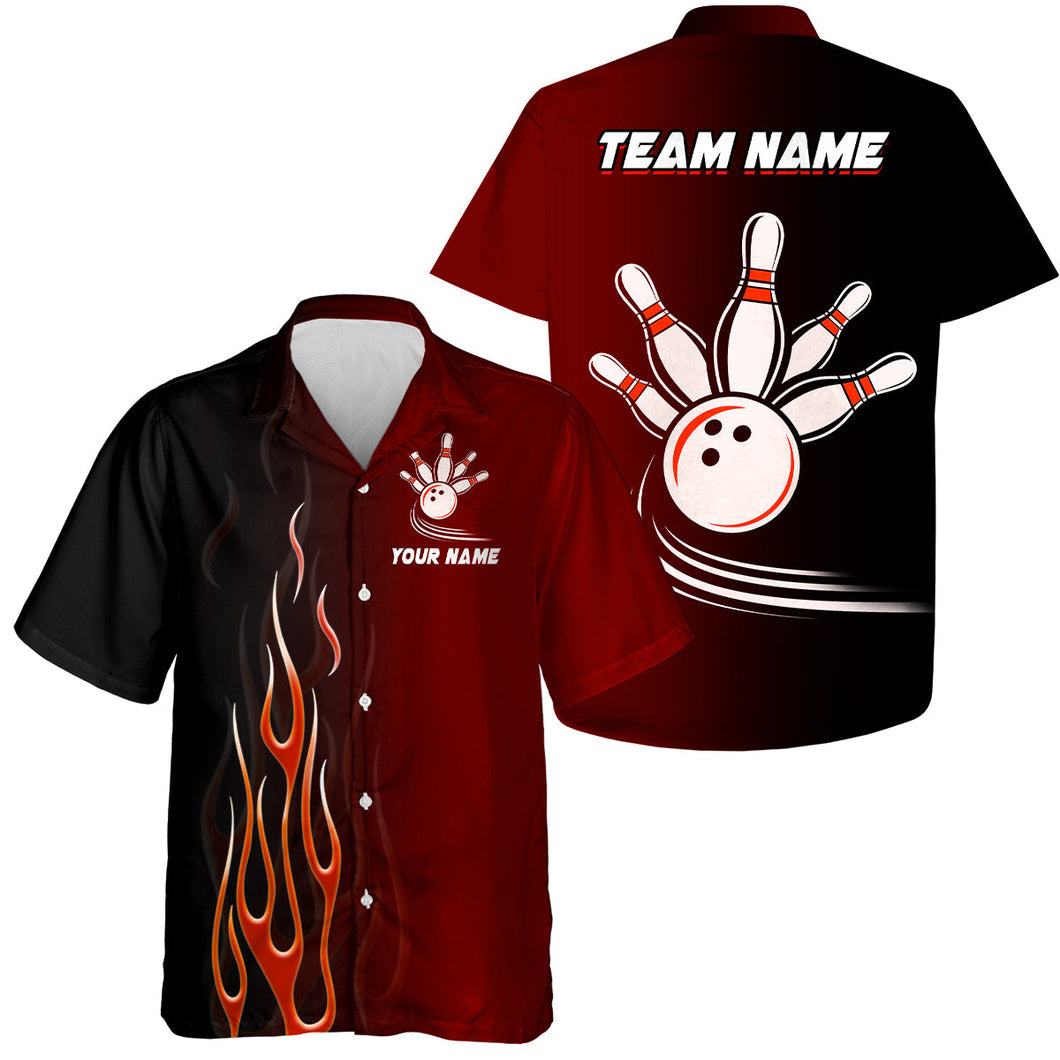 Gradient Red and Black bowling league jerseys custom Button up Hawaiian Shirt, gifts for bowling team NQS7436