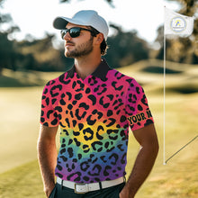 Load image into Gallery viewer, Custom Colorful rainbow pattern Mens golf polo shirt, Personalized animal print golf shirt outfit NQS10405