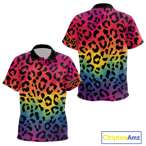 Custom Colorful rainbow pattern Kid golf polo shirt, Personalized animal print golf shirt outfit NQS10405