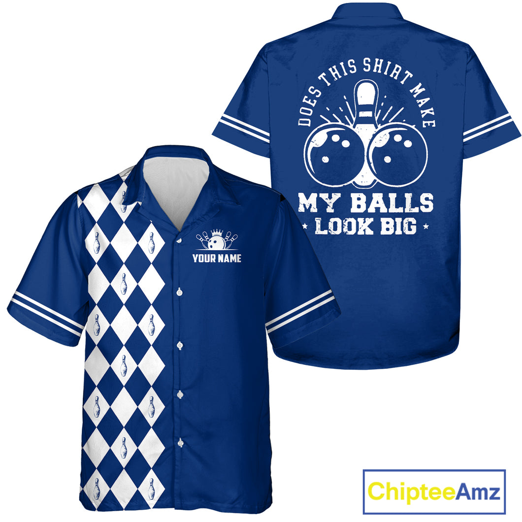 Blue and white argyle retro Bowling Hawaiian Shirt Custom Does this shirt make my balls look big NQS10610
