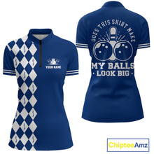 Load image into Gallery viewer, Funny blue and white argyle retro Women Bowling Shirts Custom Does this shirt make my balls look big NQS10610