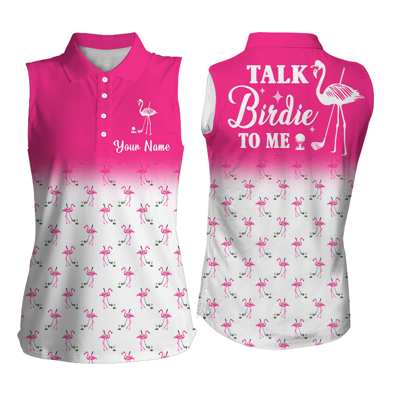 Funny Women sleeveless polo shirt custom pink and white flamingo golf shirts talk birdie to me NQS6118