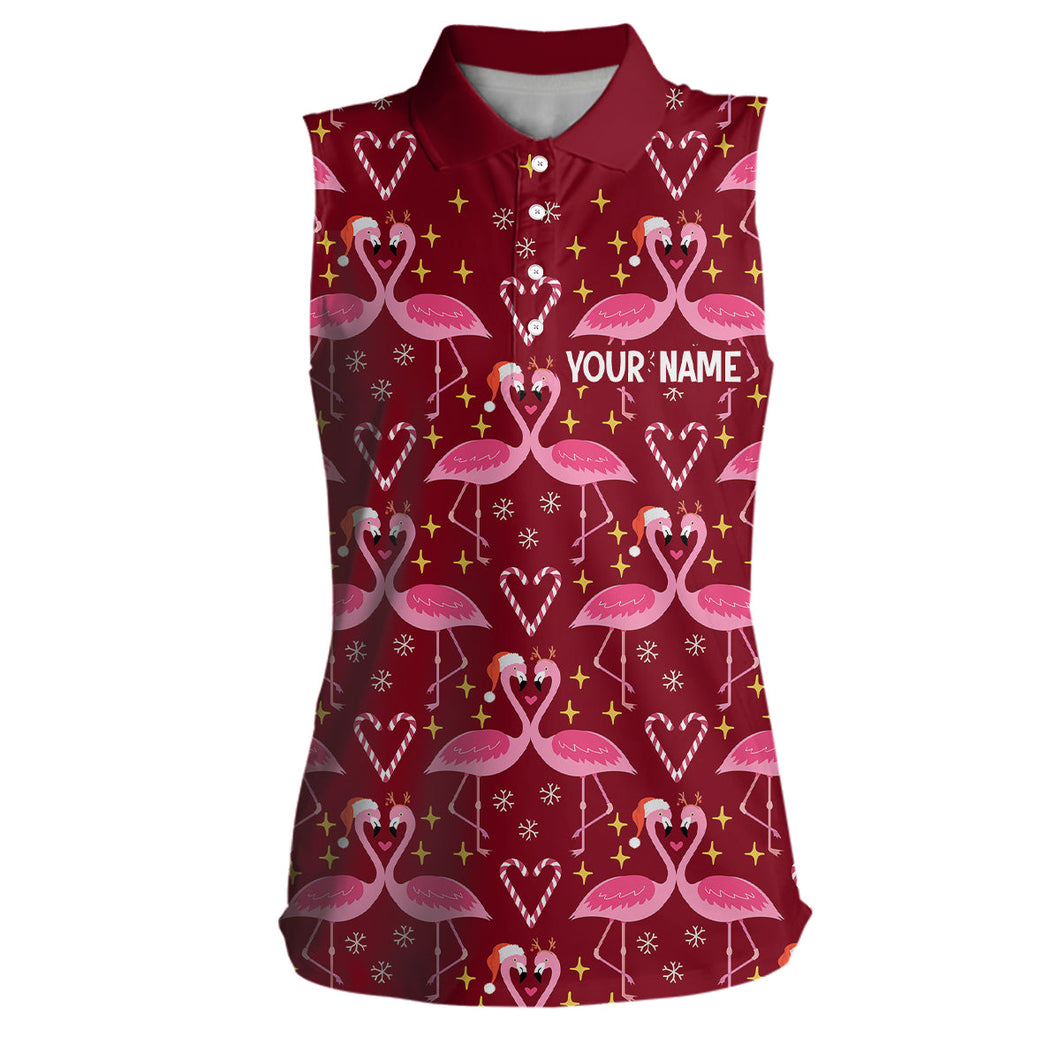 Pink Flamingo Christmas Pattern Women sleeveless polo shirt custom Christmas gifts for team golfer NQS8903