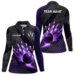 Bowling Jersey For Women Custom Bowling Polo, Quarter-Zip Shirt for Team Bowlers | Purple NQS7600