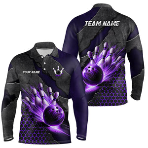 Bowling Jersey For Men Custom Bowling Polo, Quarter-Zip Shirt for Team Bowlers | Purple NQS7600