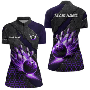 Bowling Jersey For Women Custom Bowling Polo, Quarter-Zip Shirt for Team Bowlers | Purple NQS7600
