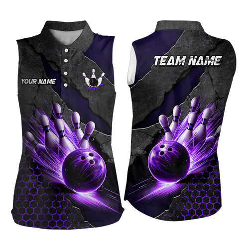 Bowling Jersey For Women Custom Bowling Sleeveless Polo shirt for Team Bowlers | Purple NQS7600