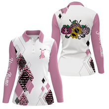 Load image into Gallery viewer, Pink argyle leopard pattern Womens golf polo shirts custom pink ribbon golf shirt for ladies NQS6134