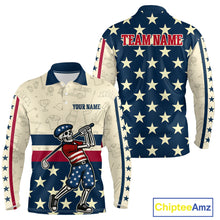 Load image into Gallery viewer, Funny Skull golfer vintage American Flag Custom patriotic golf polo shirts for men, golfing gifts NQS9964